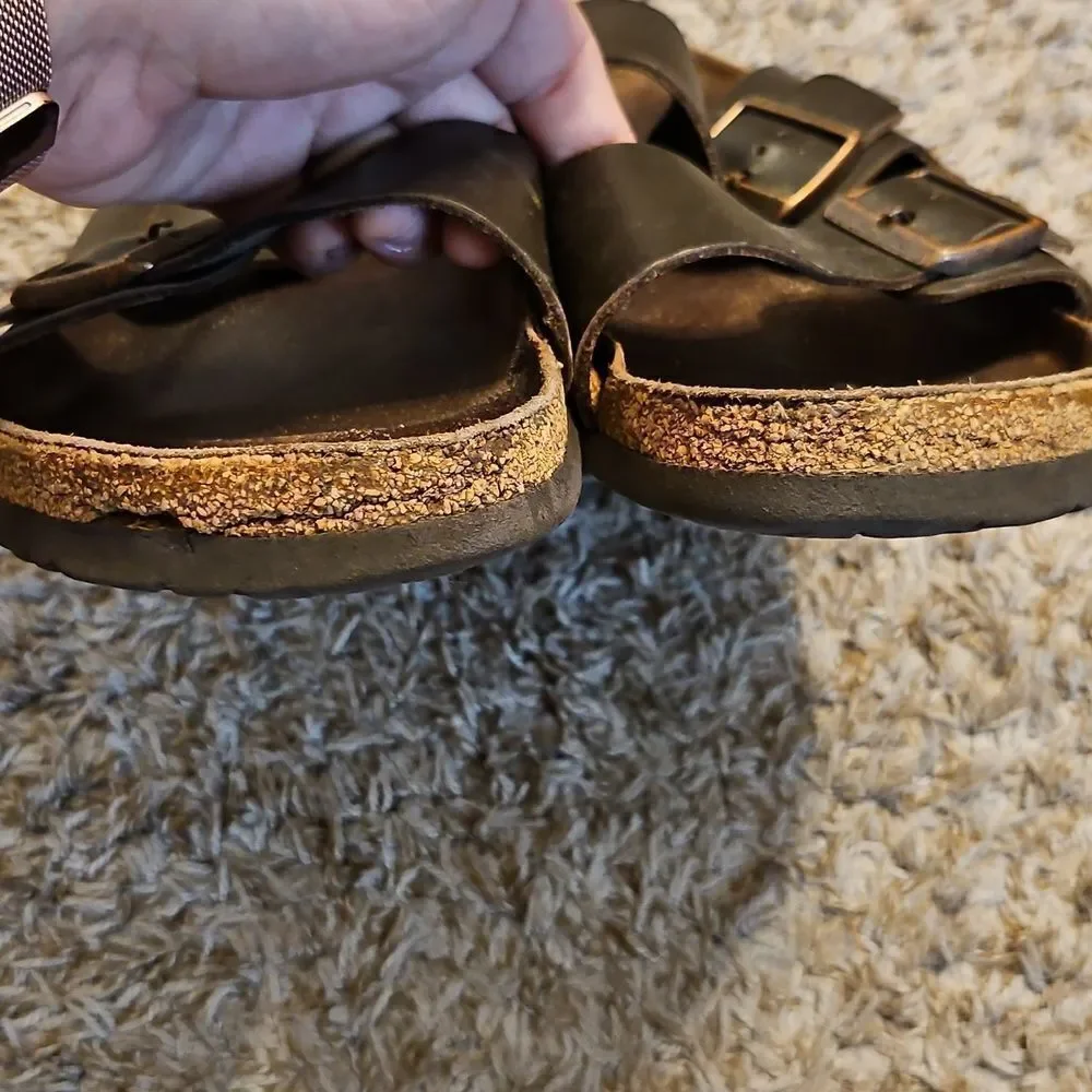Birkenstock Arizona Brown Leather Sandals Size 46 | Classic Two-Strap Slides